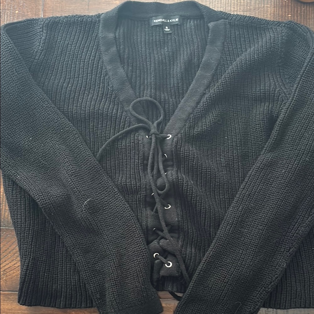 Kendall & Kylie Black V-Neck Cardigan Sweater